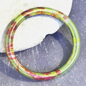 Printed Design Stretch Stainless Steel Coil Green Multicolor Bangle Bracelet #3